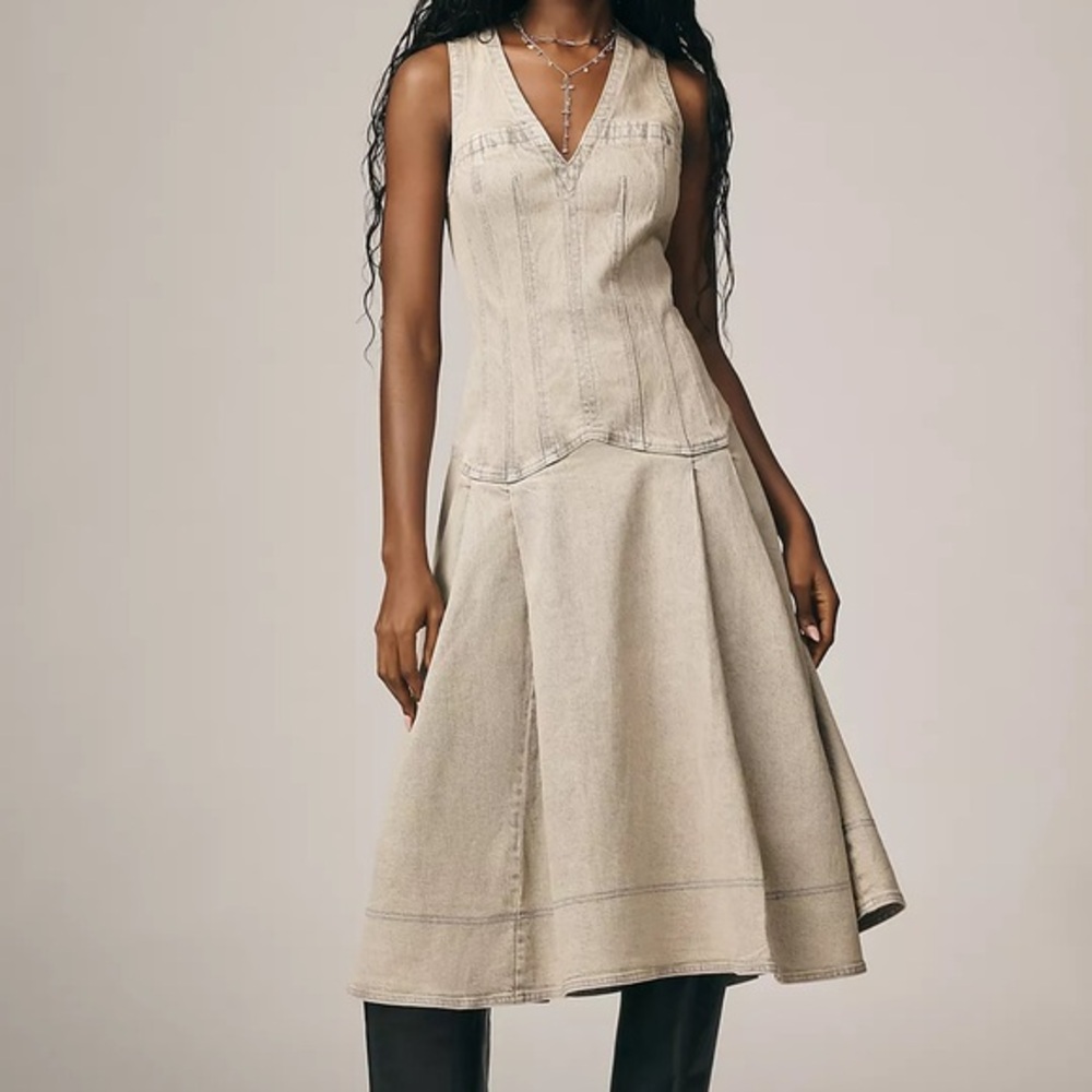 Pilcro Sleeveless V-Neck Corset A-Line Midi Dress